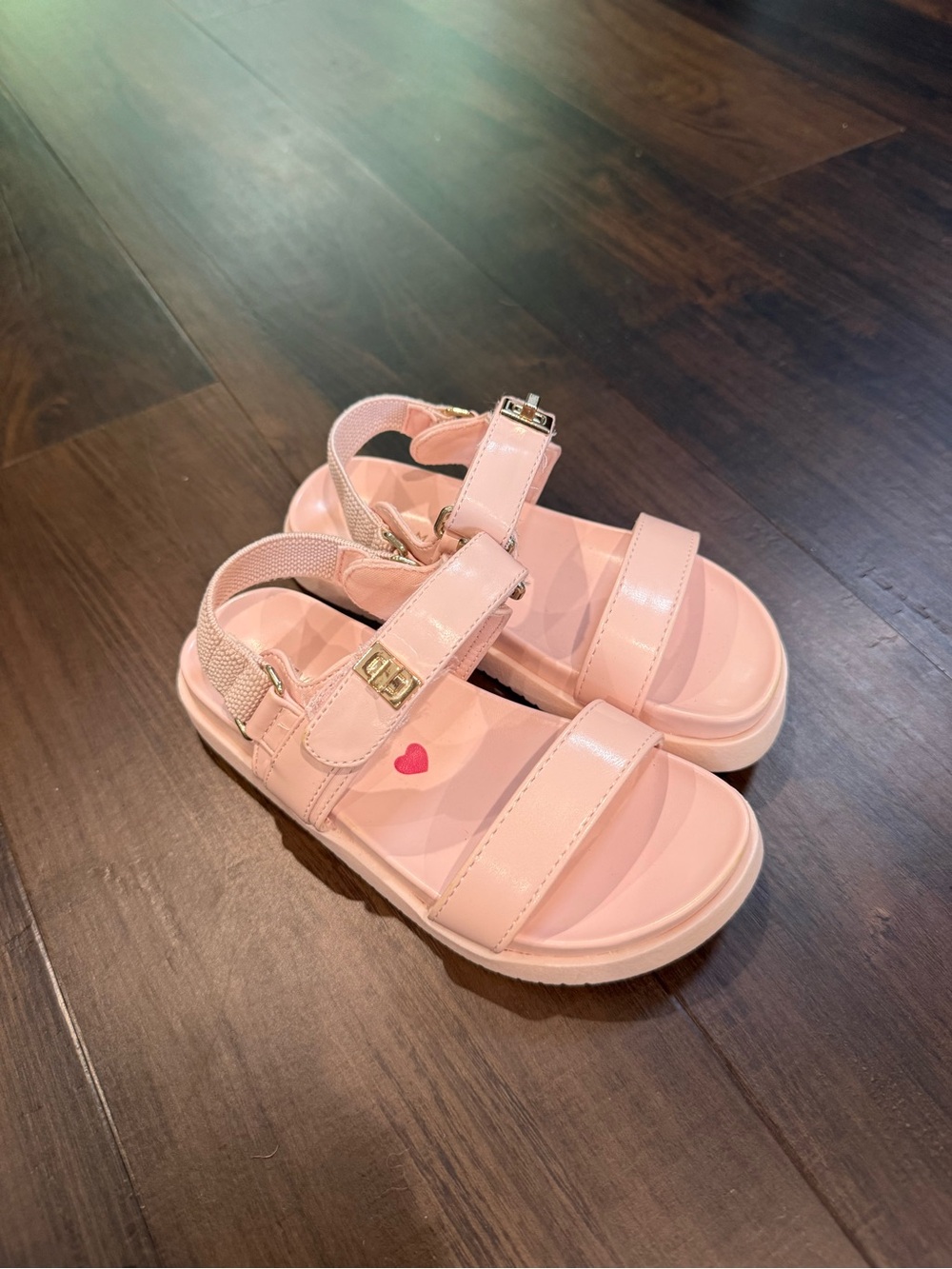 Steve Madden Pink Glossy Heart-Accent Kids Sandals